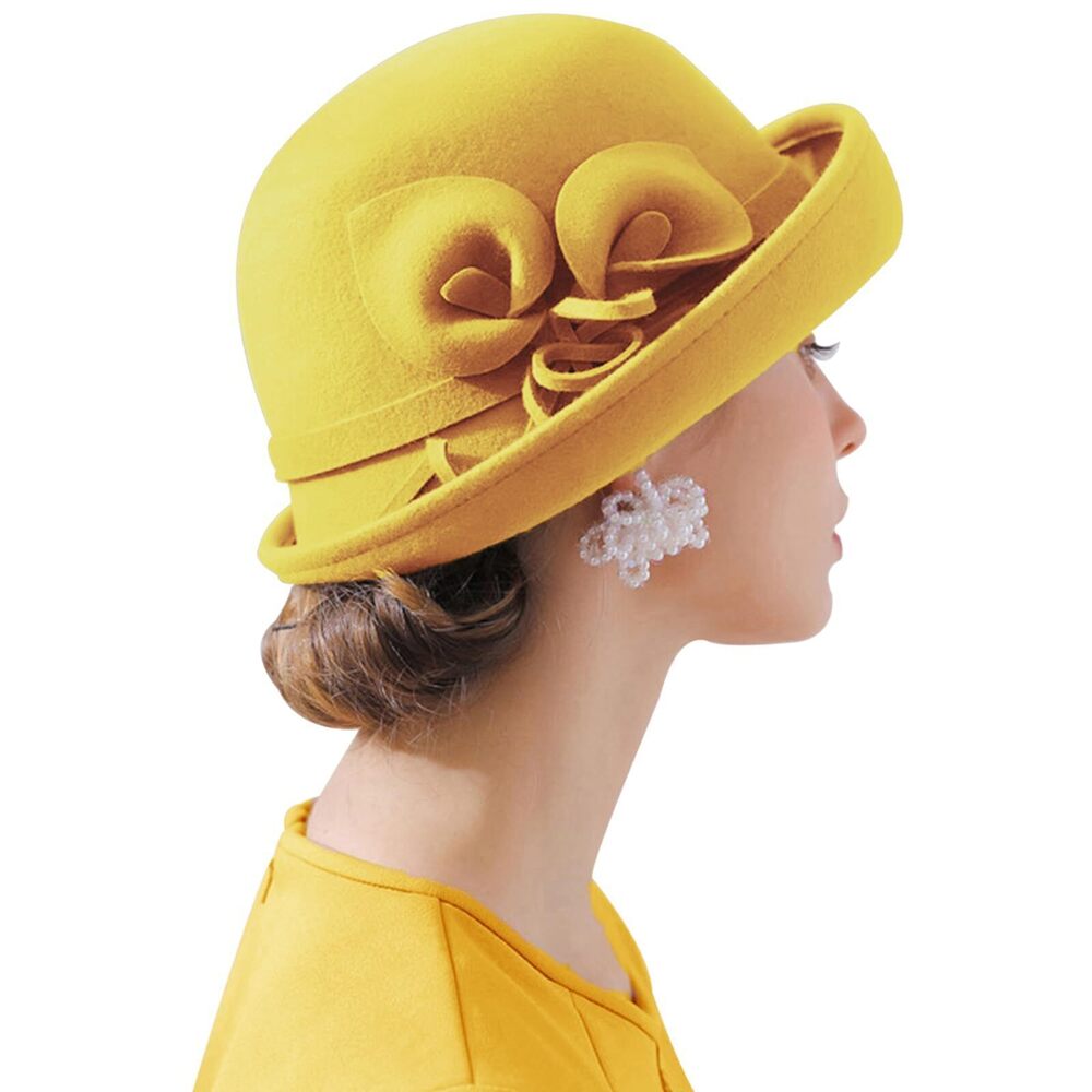 7486 Women Vintage Wool Felt Flowers Bucket Cloche Bowler Hat Church